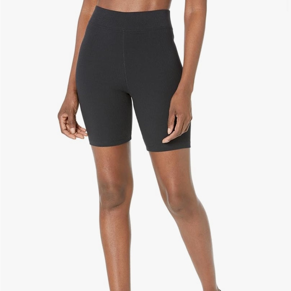 Eberjey Pima High-Waist Black Ribbed Bike Shorts
